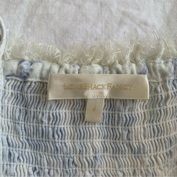 Love Shack Fancy Shai Linen Lace Ribbon Bow Mini Dress Blissful Blue White - Picture 5 of 15